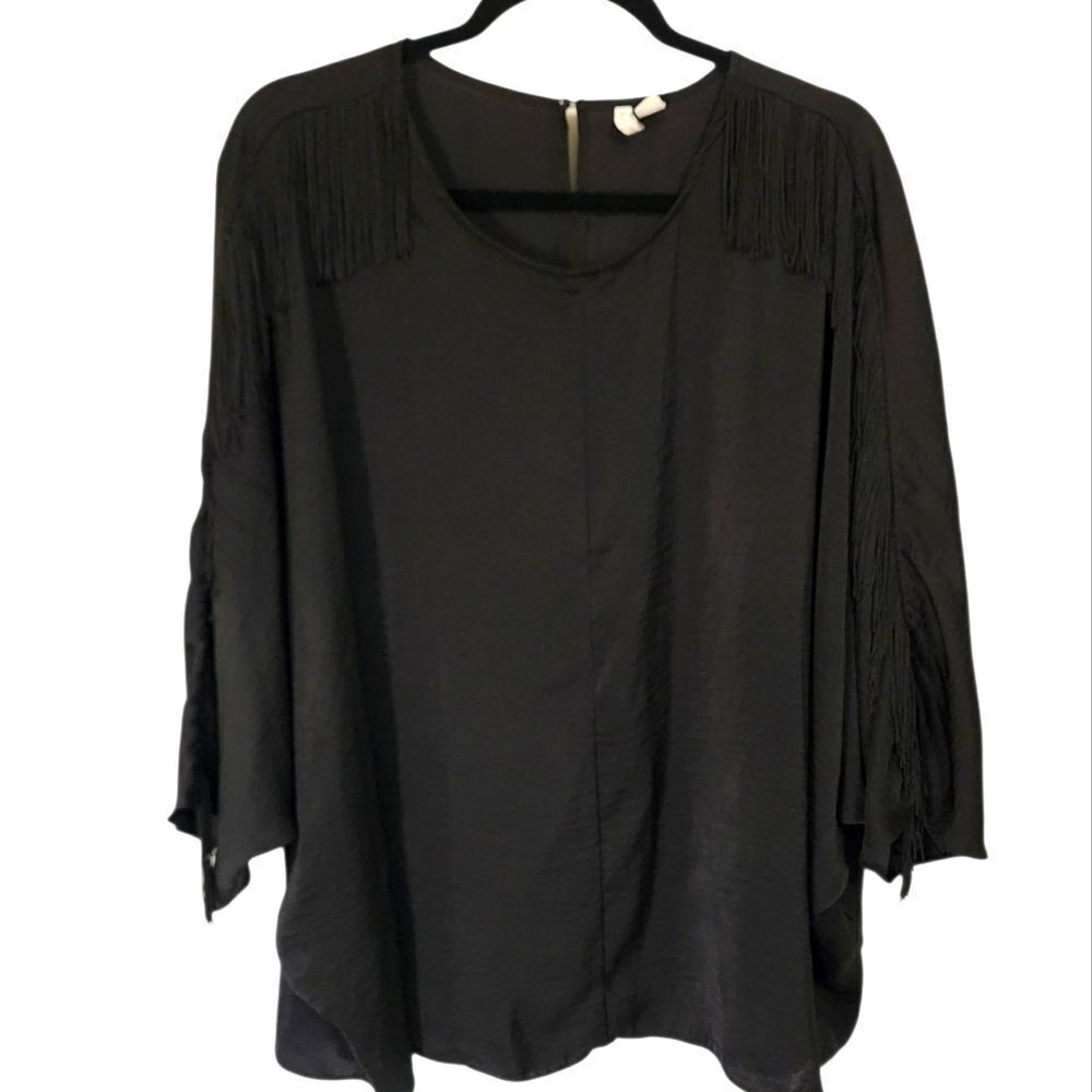 Cato Top 18/20 Black Dolman Sleeve Fringe Blouse Work Office Dressy